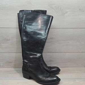 Born Women Tall Riding Black Leather Knee-High Boots Shoes Sz 7.5M